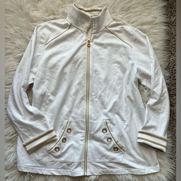 Quaker Factory Gold White Rhinestone Zip Up Jacket Light Weight Size XL - Picture 1 of 6